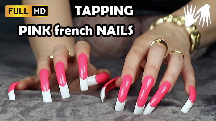 Tapping Pink French Nails Asmr Lora Long Nails