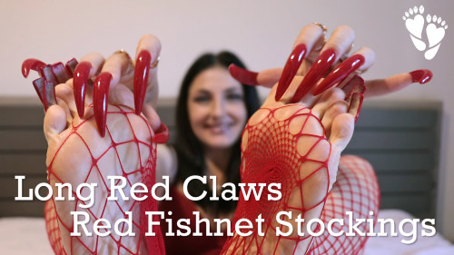 Long Red Claws & Red Fishnet Stockings