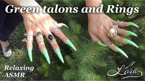 Long green nails & Rings (asmr)
