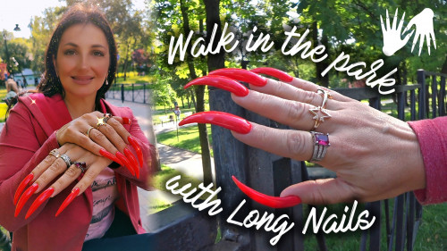 ☀️Walking in the park with Red Long Nails
