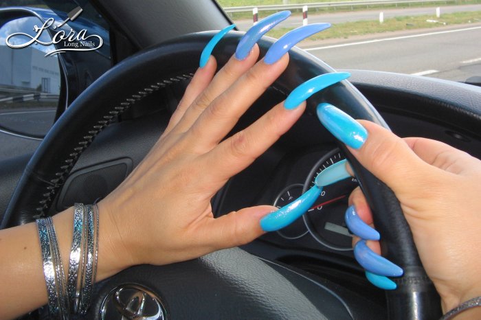 🚗 Long blue claws in the car