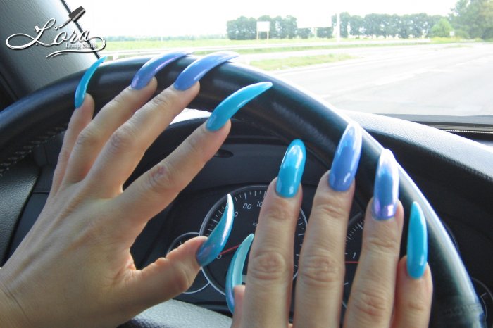 🚗 Long blue claws in the car