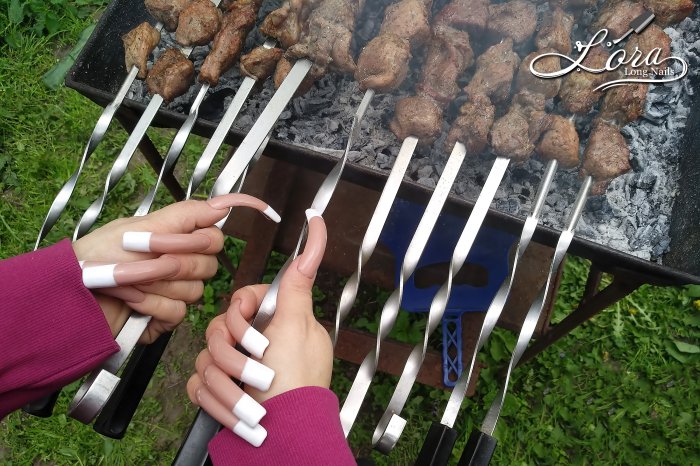 LONG NAILS FRENCH 🥙 Cooking spring shashlik (kebab)