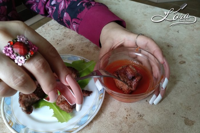 LONG NAILS FRENCH 🥙 Cooking spring shashlik (kebab)