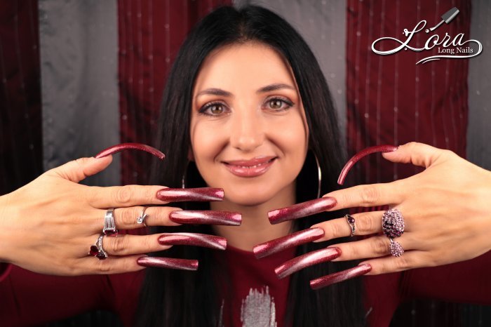 ❤️❤️❤️ Photo shoot for video - magnetic red square long nails