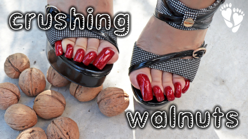 Crushing WALNUTS - Red TOENAILS - Black High HEELS