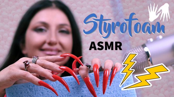 Styrofoam ASMR Red Long Nails Rings Bracelets Lora Long Nails