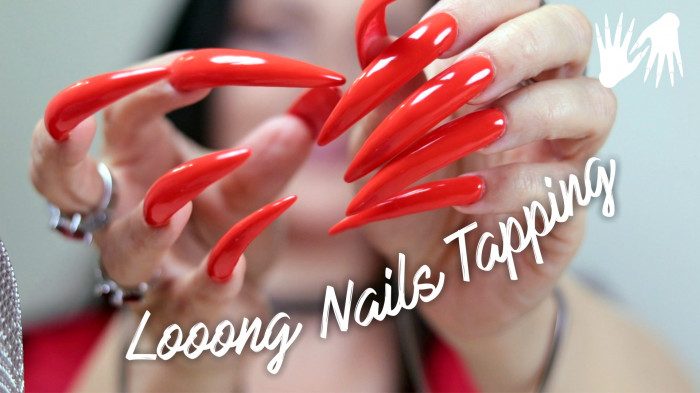 Long Nails Tapping Asmr Two Mic Red Nails Lora Long Nails