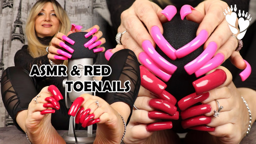 ASMR red toenails, pink figernails and MIC