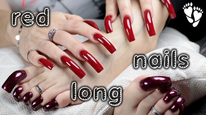 🔴 Red Long Nails 💅 Toenails Lora Long Nails